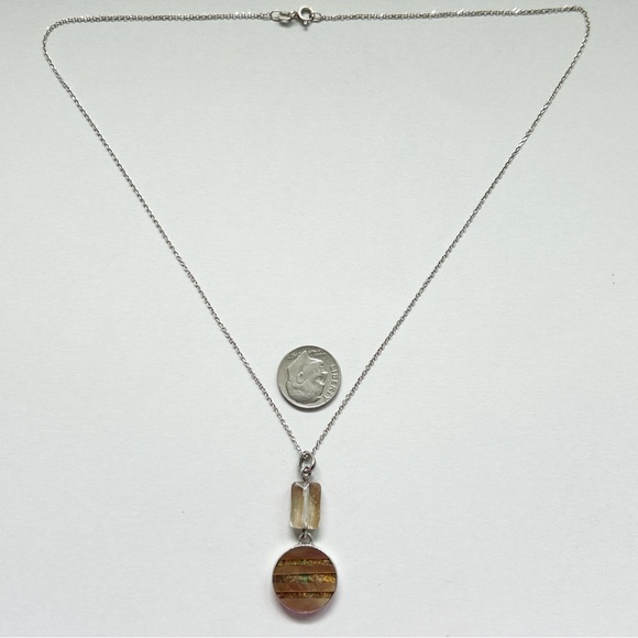 Vintage Signed Sandy Baker Sunstone Abalone Sterling Silver Necklace - Picture 9 of 12